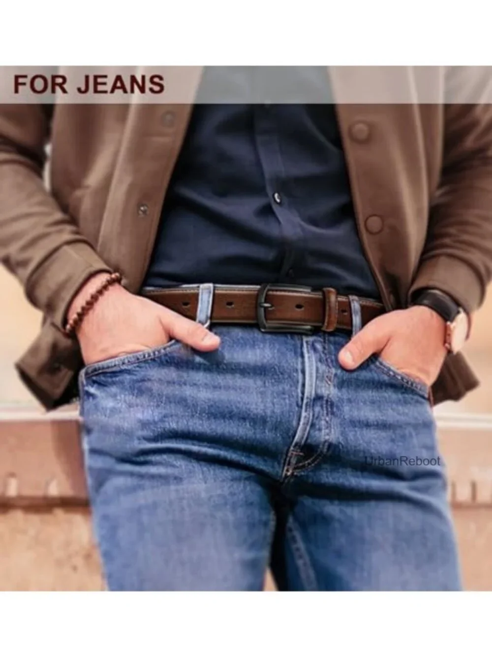 Men's Genuine Leather Grommet Belt 1 3/8